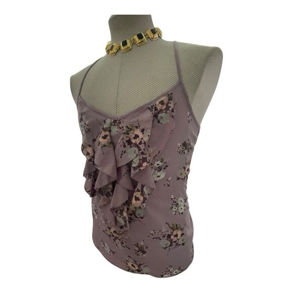 LC Lauren Conrad Womens Tank Cami Strappy  Top Lilac Floral Flowy  Ruffle Small - Picture 3 of 9